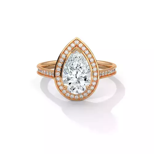Pear Halo Solitaire ring with 360 view animation