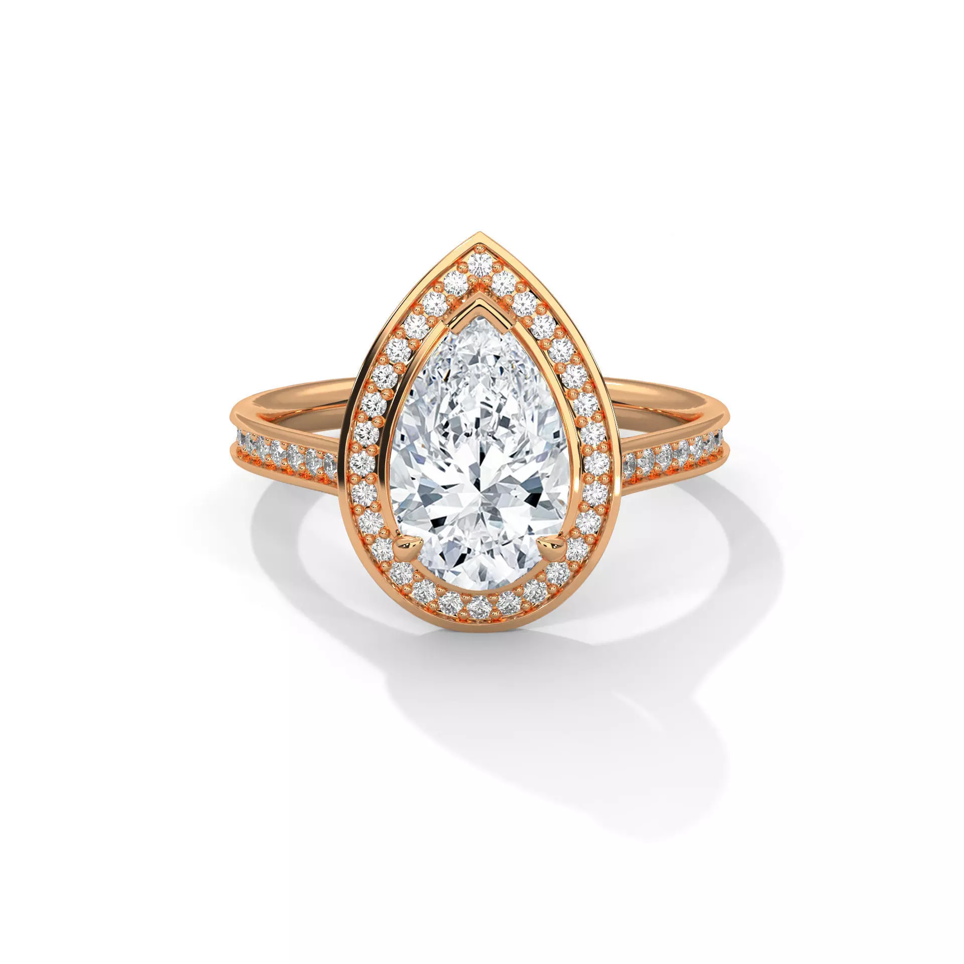 Pear Halo Solitaire ring with 360 view animation 3D print model_0
