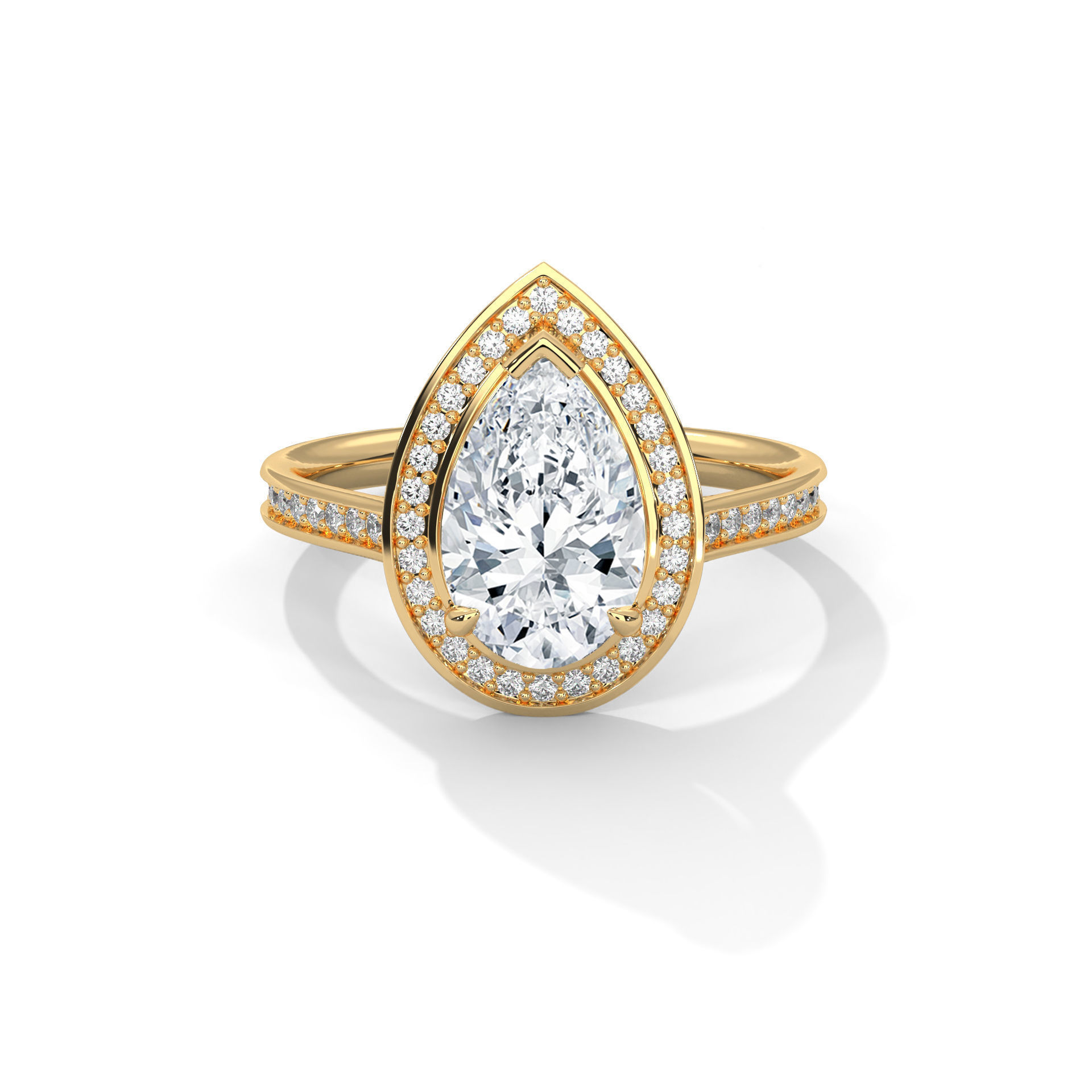Pear Halo Solitaire ring with 360 view animation 3D print model_1