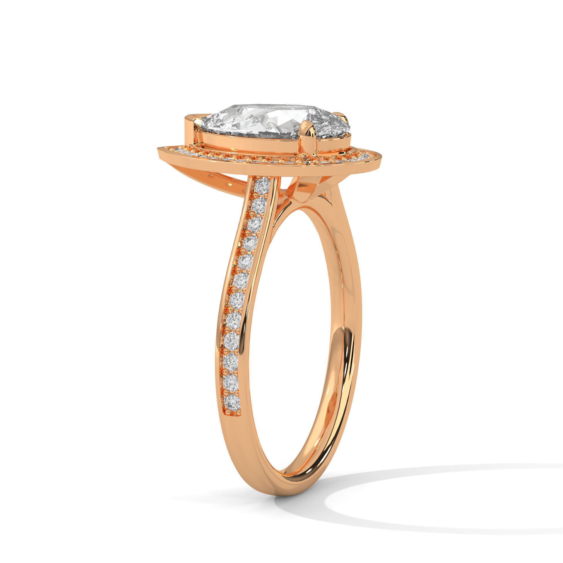 Pear Halo Solitaire ring with 360 view animation 3D print model_5