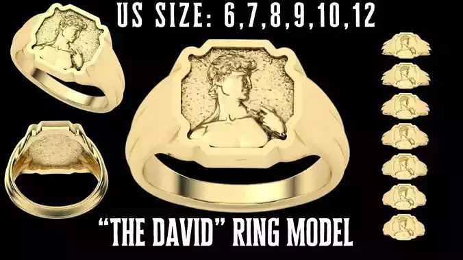 3d jewelry ring David ready to printing and casting