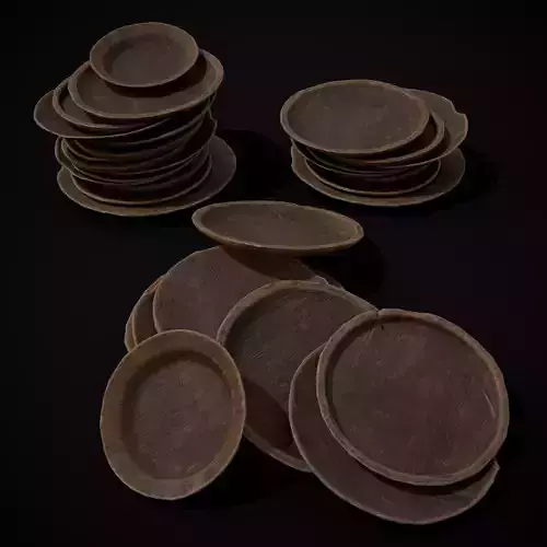 Rustic Wooden Plate Stacks Low-poly 3D model
