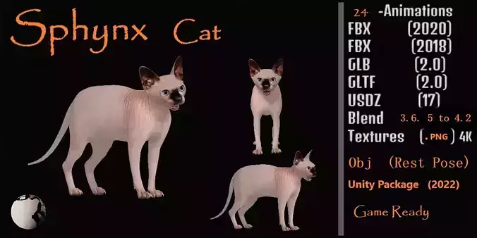 Sphynx Cat Low-poly 3D model