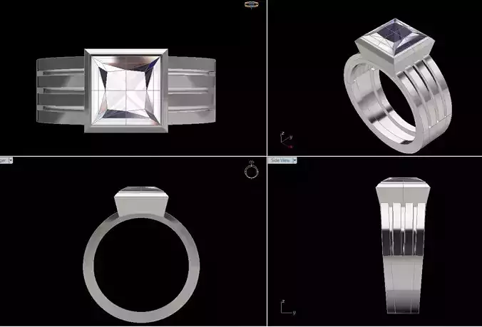 Modern Geometric Square-Cut Gemstone Ring - 3D Model