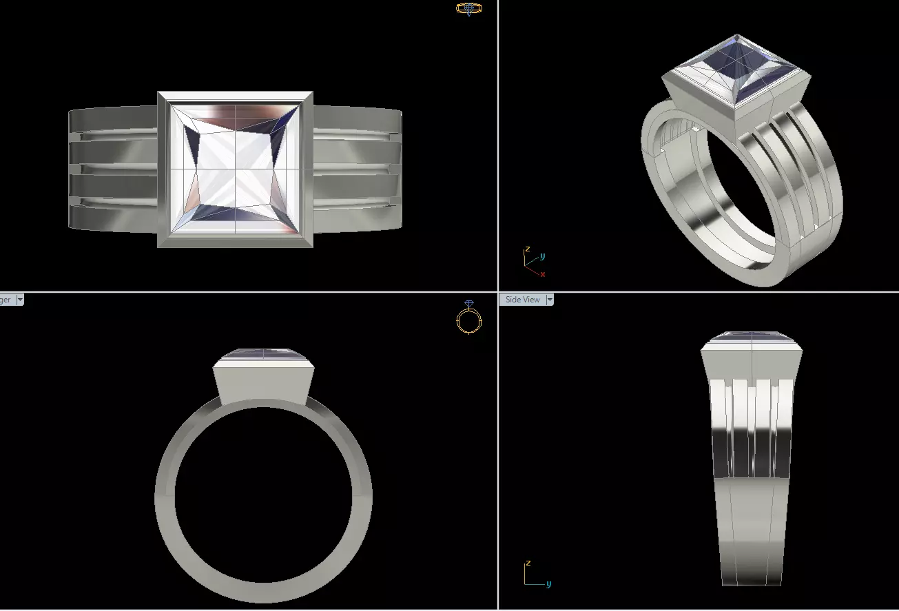 Modern Geometric Square-Cut Gemstone Ring - 3D Model 3D print model_0