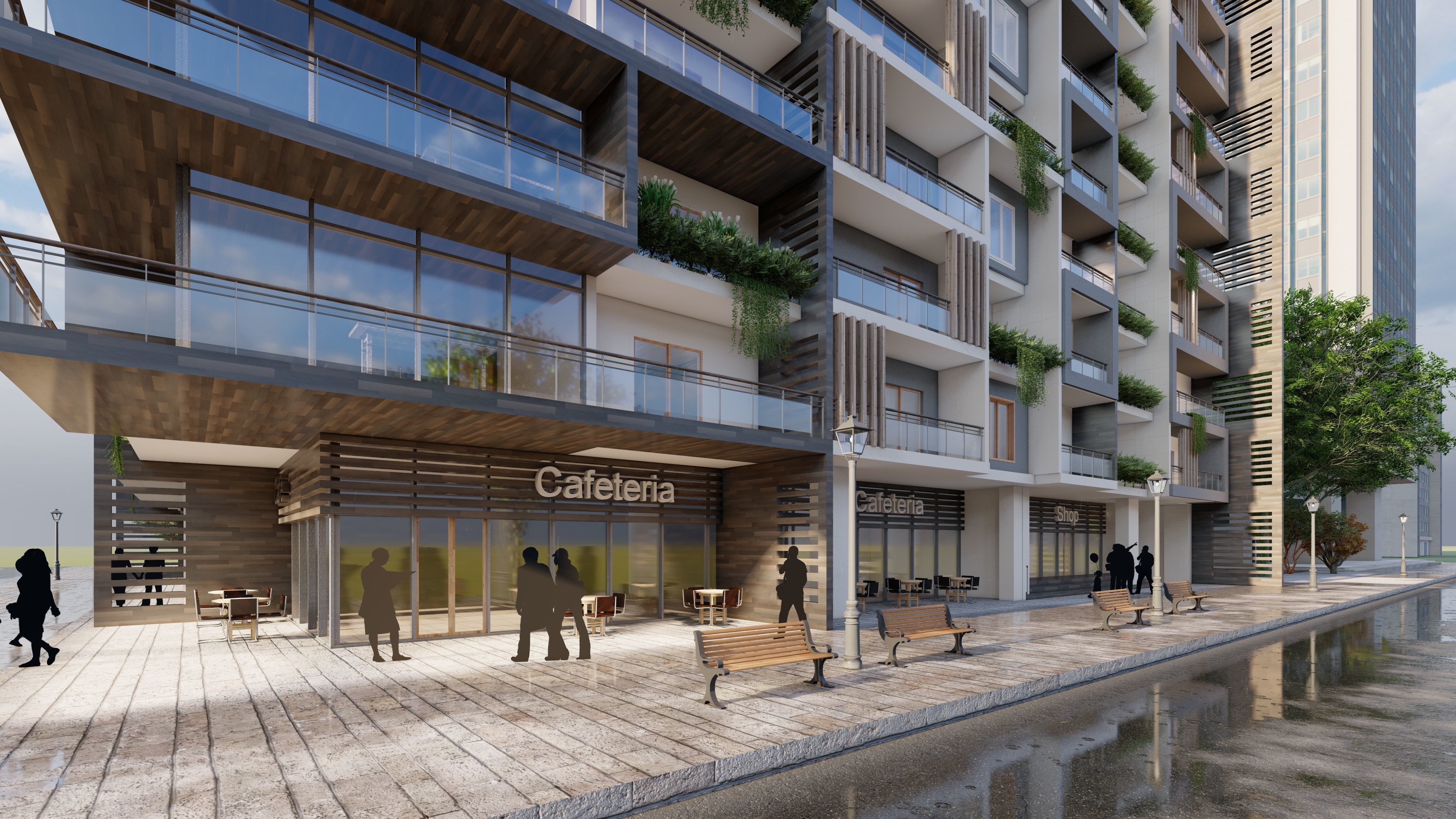 Modern Residential building with plans 3D model_1