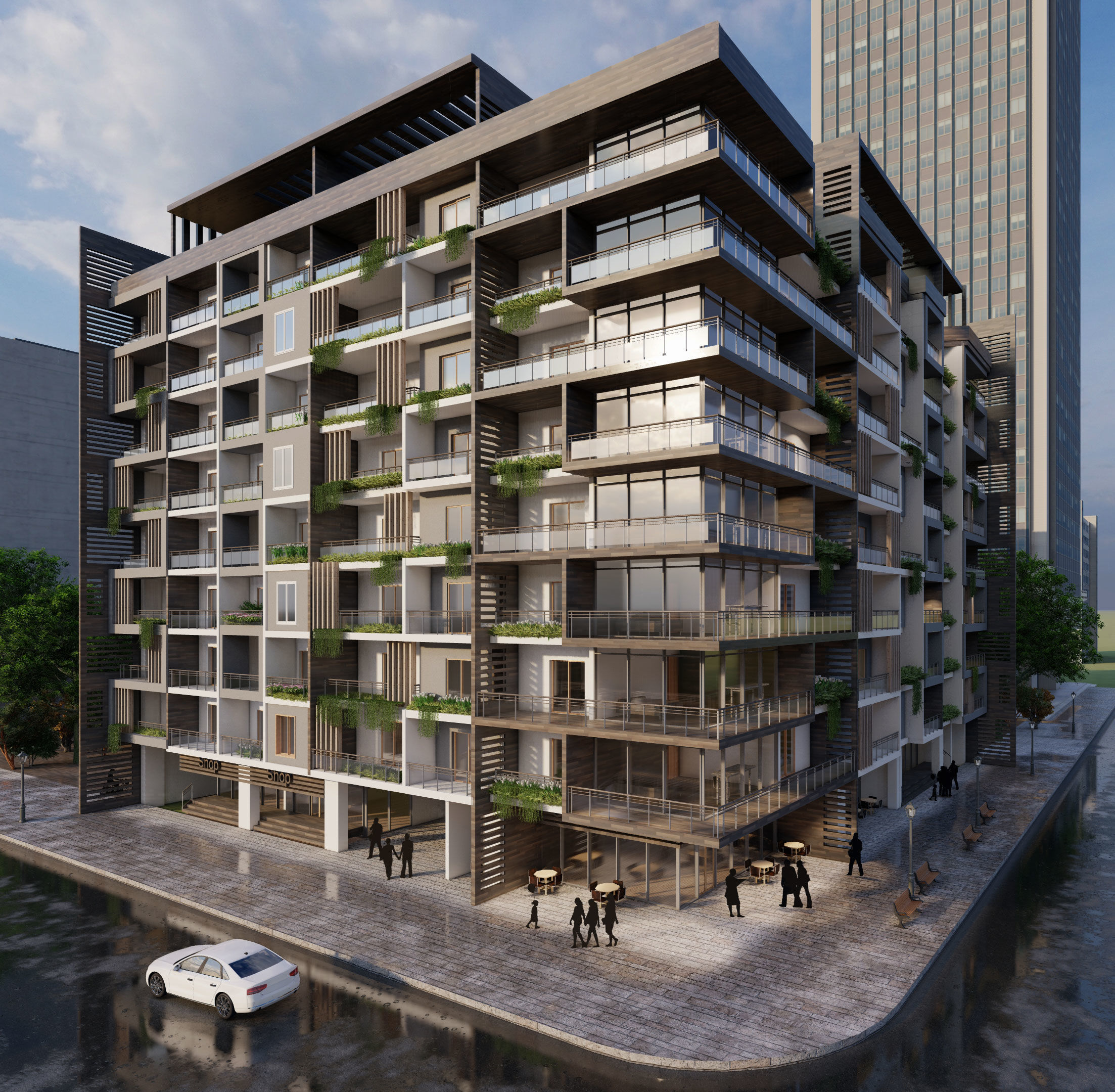 Modern Residential building with plans 3D model_3