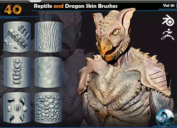 40 Reptile and Dragon Skin Brushes  Vol 01
