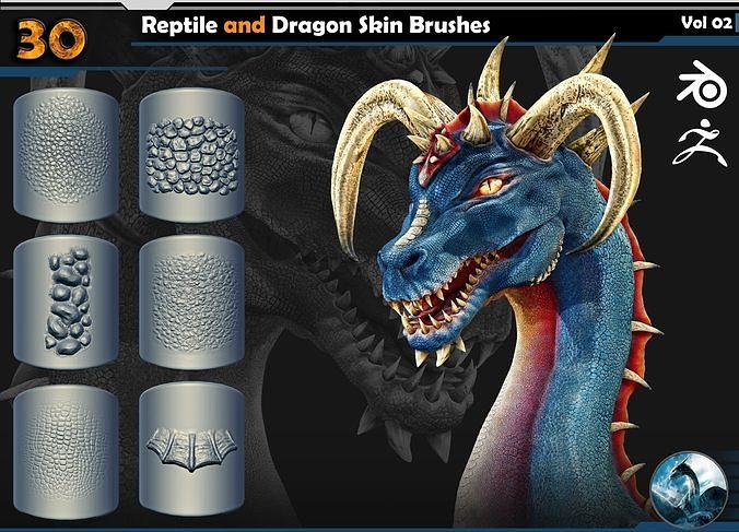 30 Reptile and Dragon Skin Brushes  Vol 02 3D model