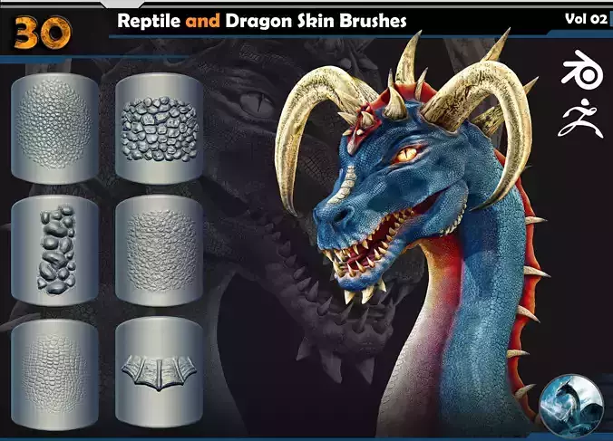 30 Reptile and Dragon Skin Brushes  Vol 02 3D model