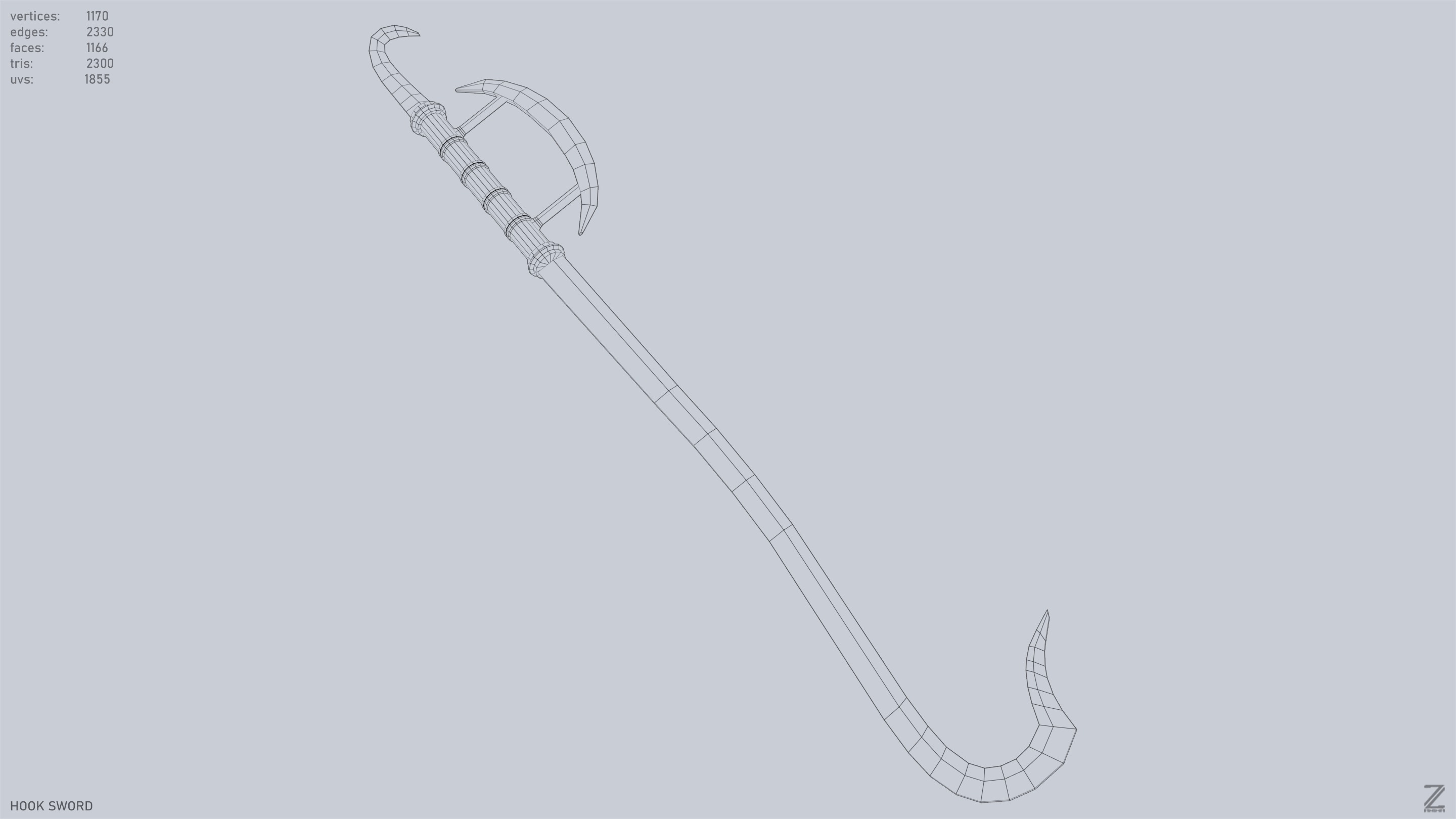 Hook sword Low-poly 3D model_14