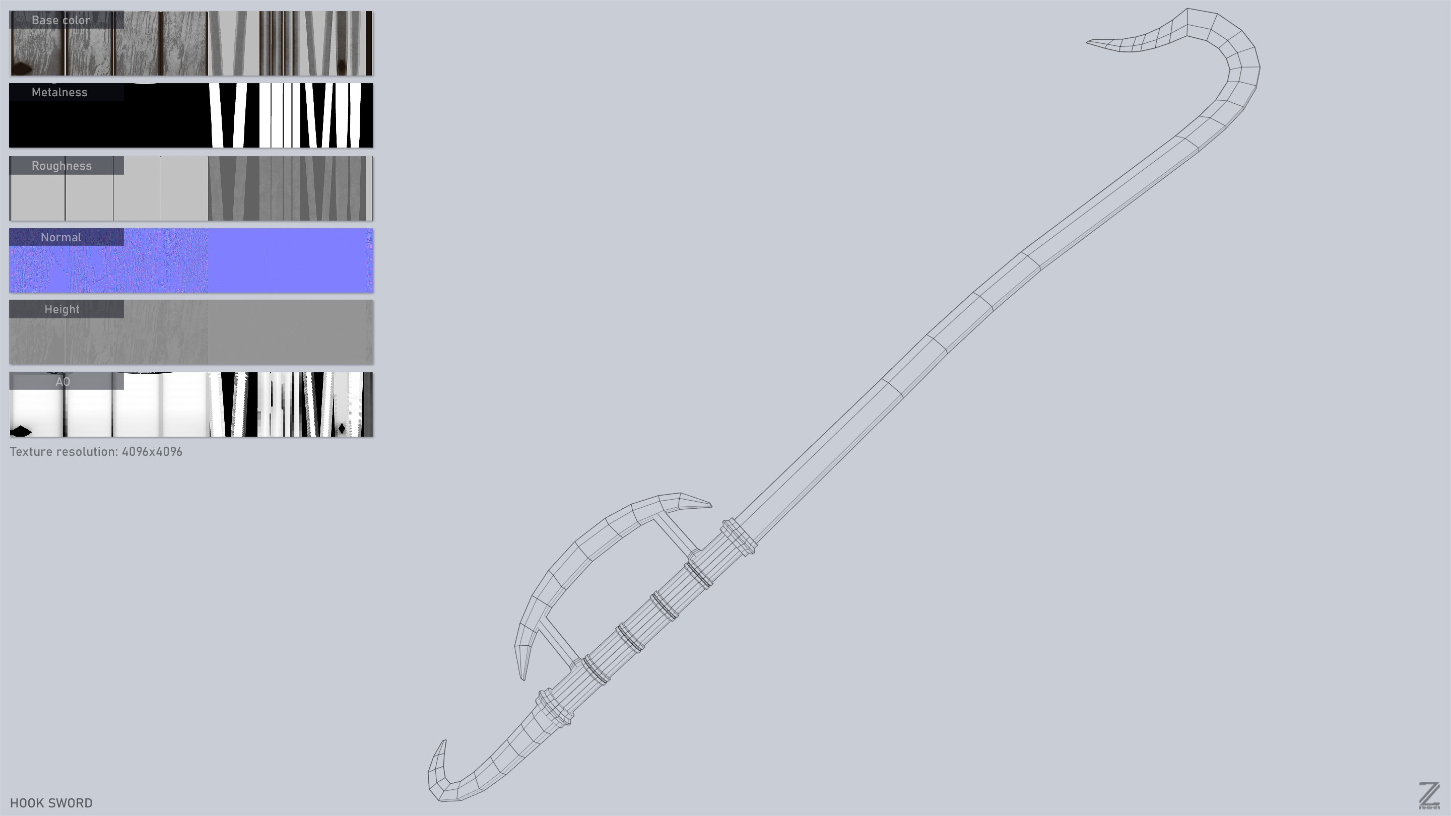 Hook sword Low-poly 3D model_3