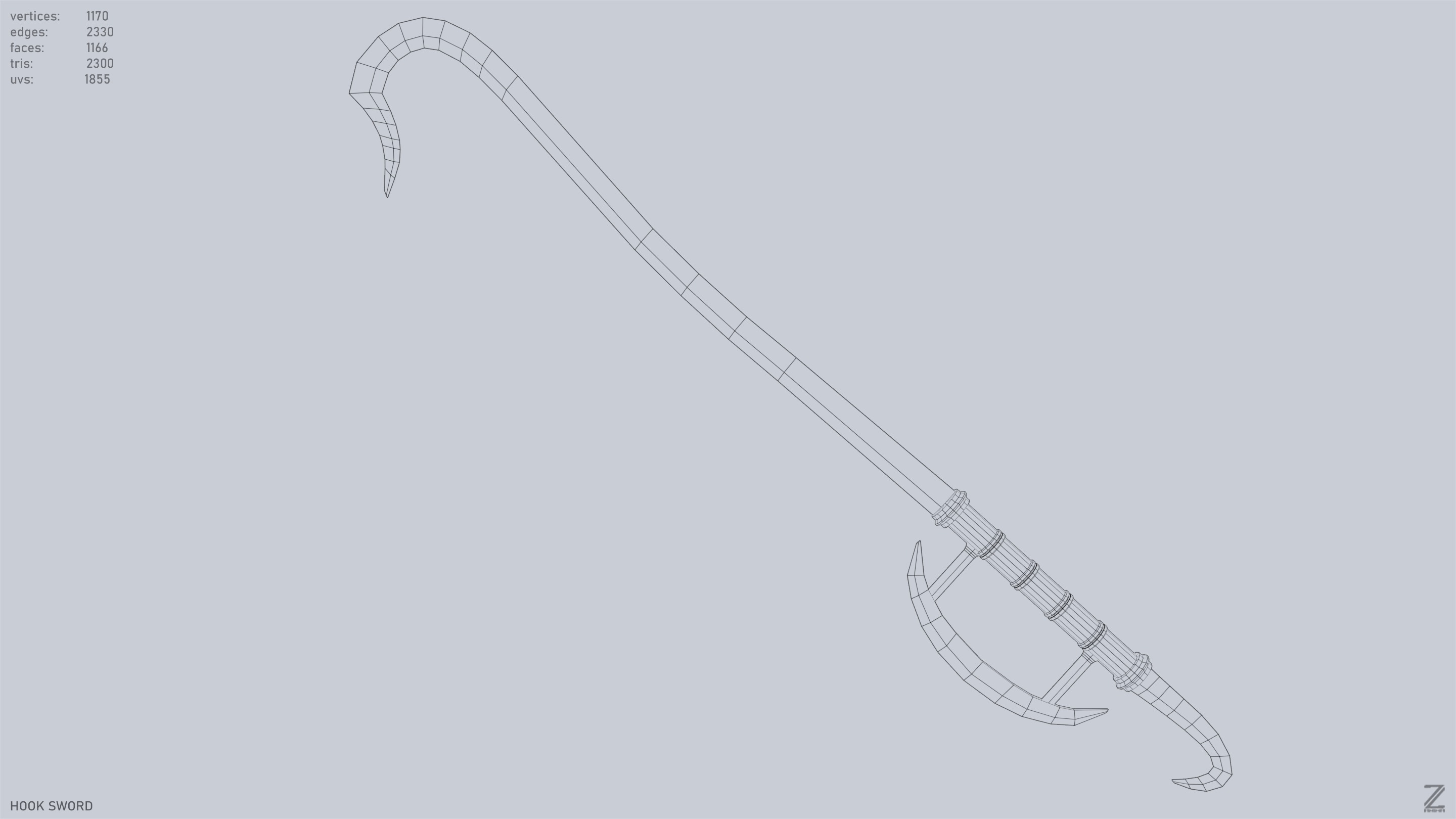 Hook sword Low-poly 3D model_10