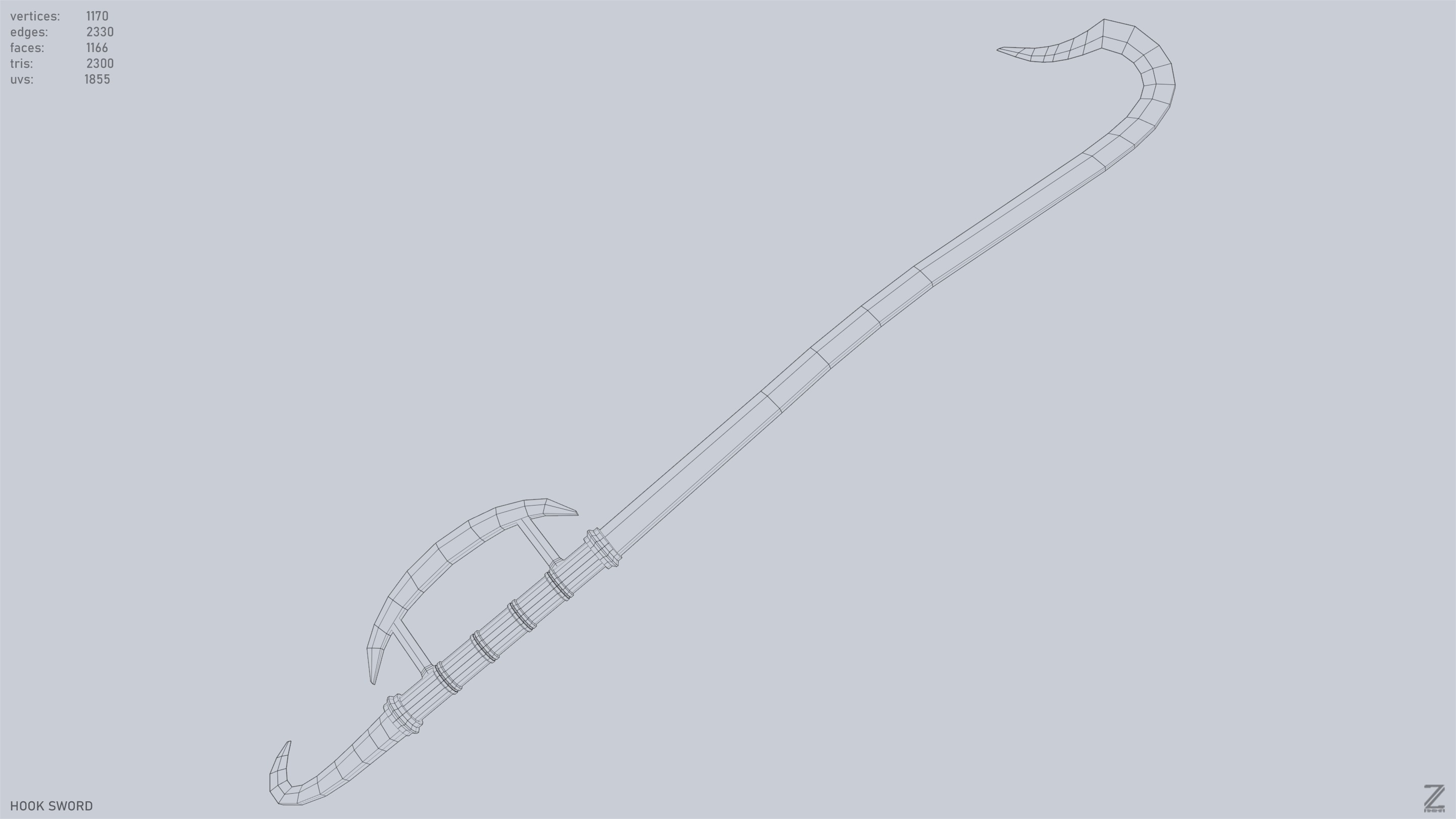 Hook sword Low-poly 3D model_12