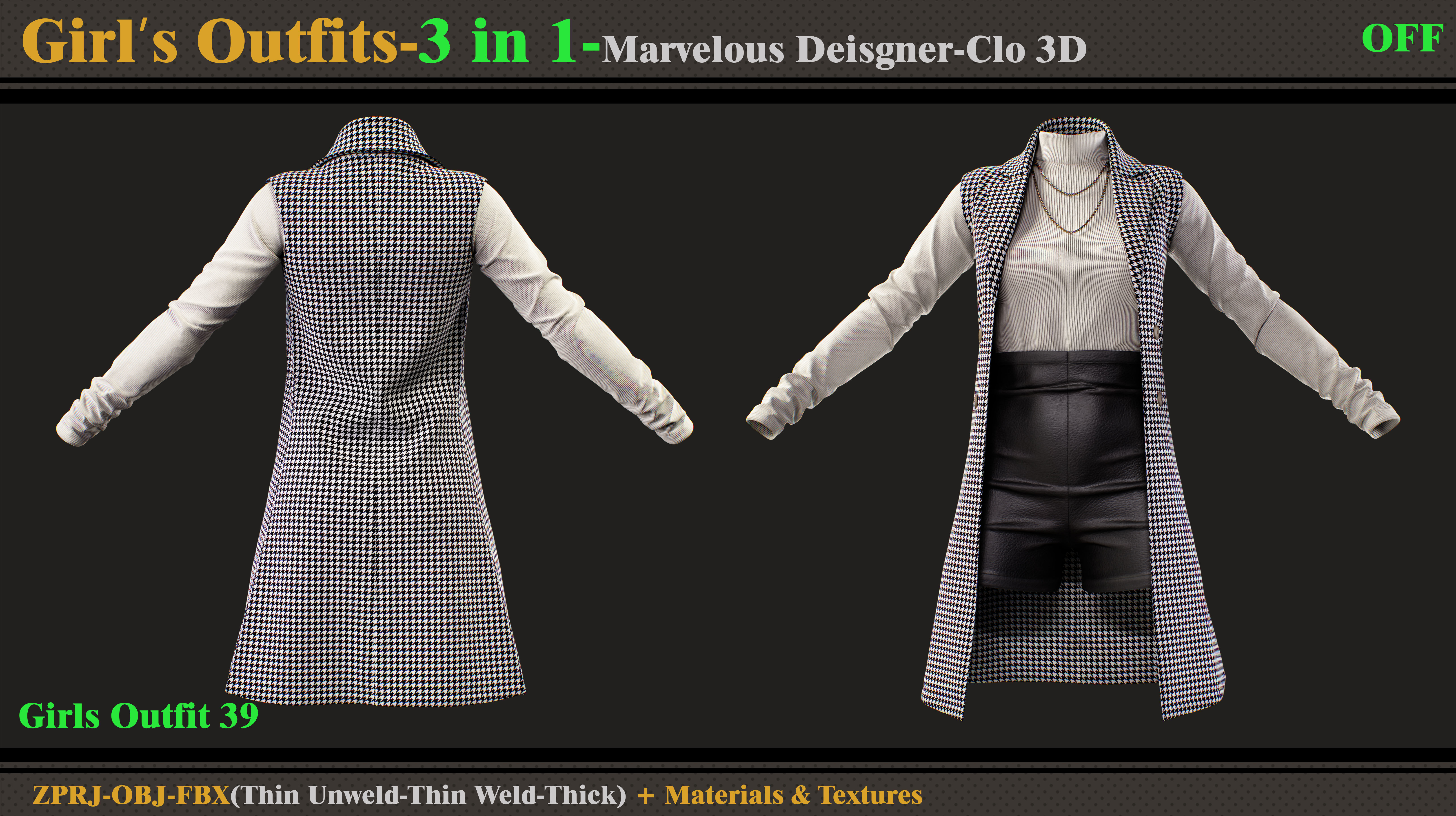 3 in 1 Girls Outfits-MD-Clo3d-OBJ-FBX-ZPRJ-Materials-Textures 3D model_3