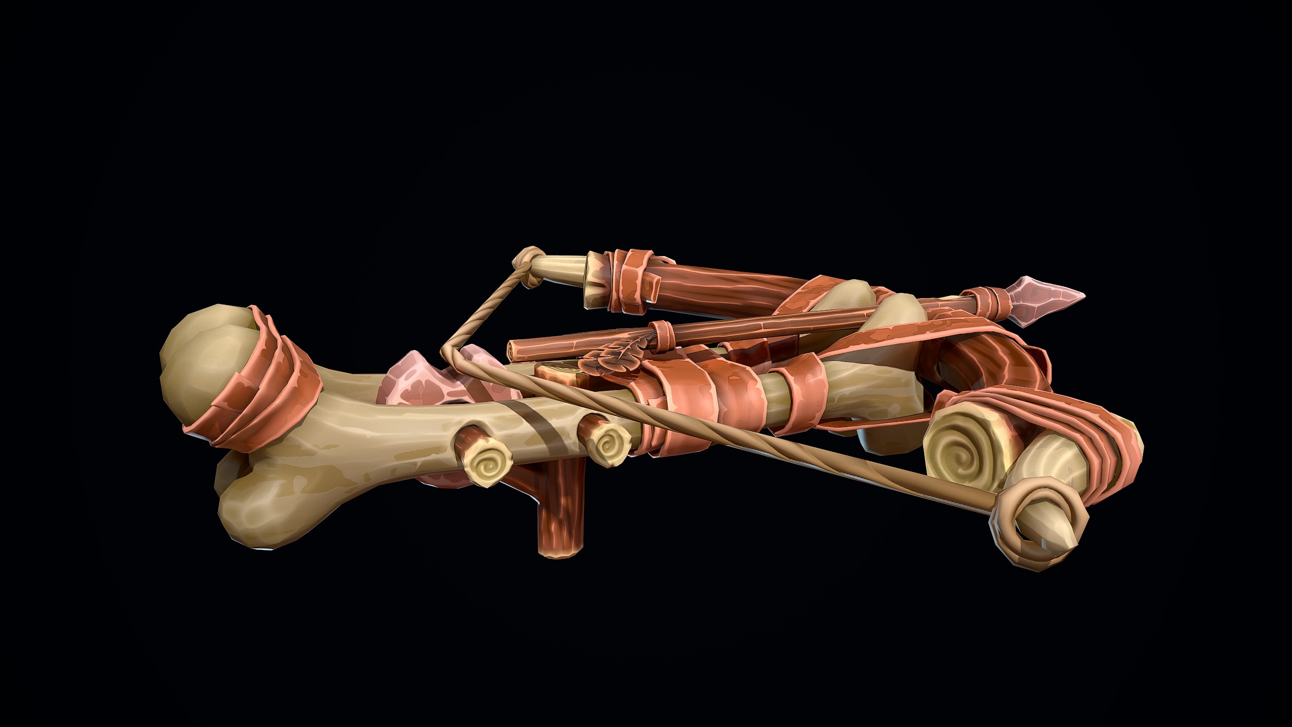 Stylized Primitive Crossbow Low-poly 3D model_5
