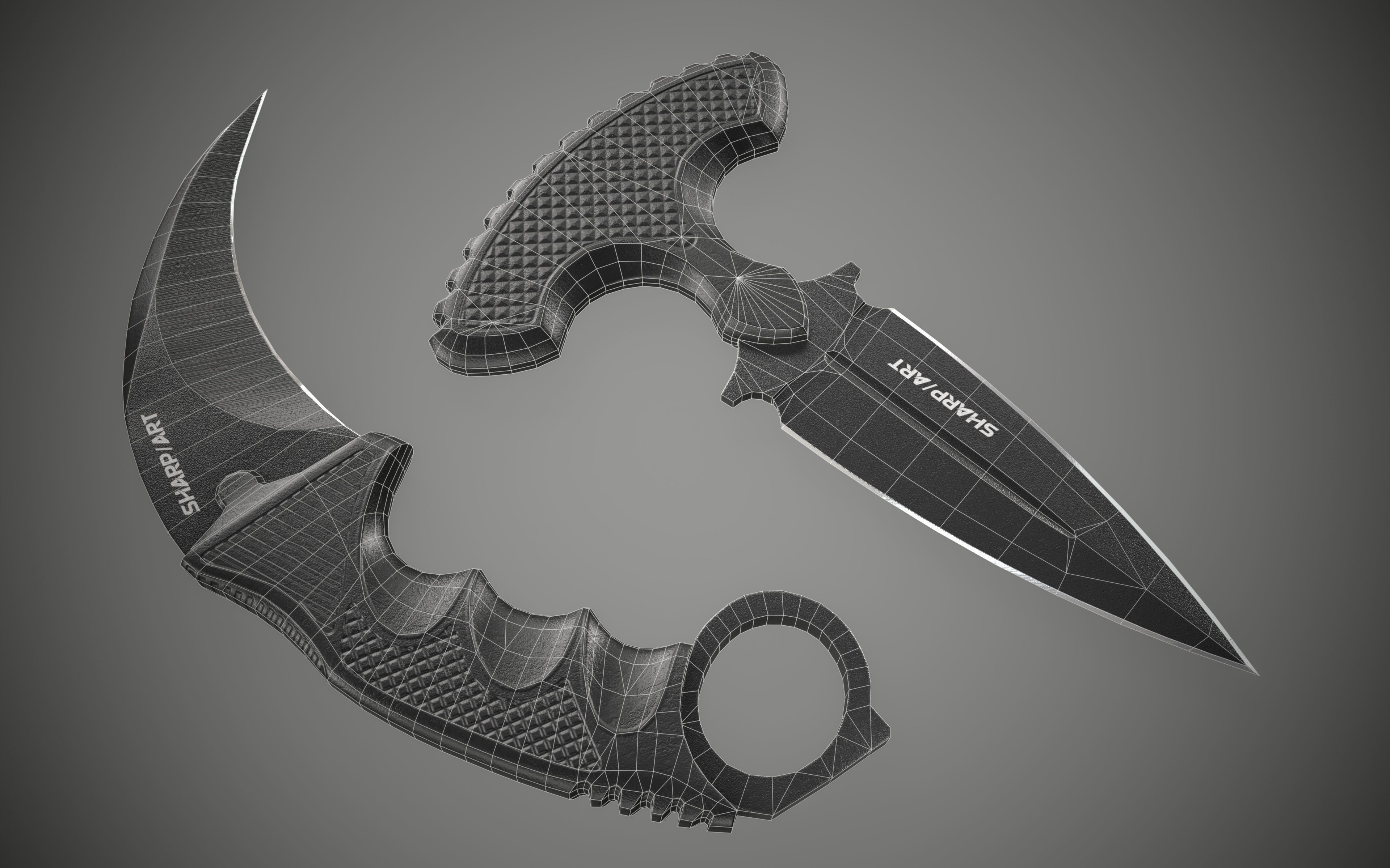 Axe Karambit Dagger Knife Weapon PBR Gameready Low-poly 3D model_6