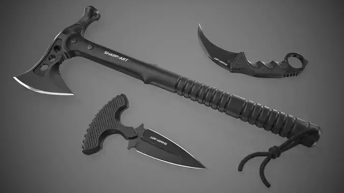 Axe Karambit Dagger Knife Weapon PBR Gameready