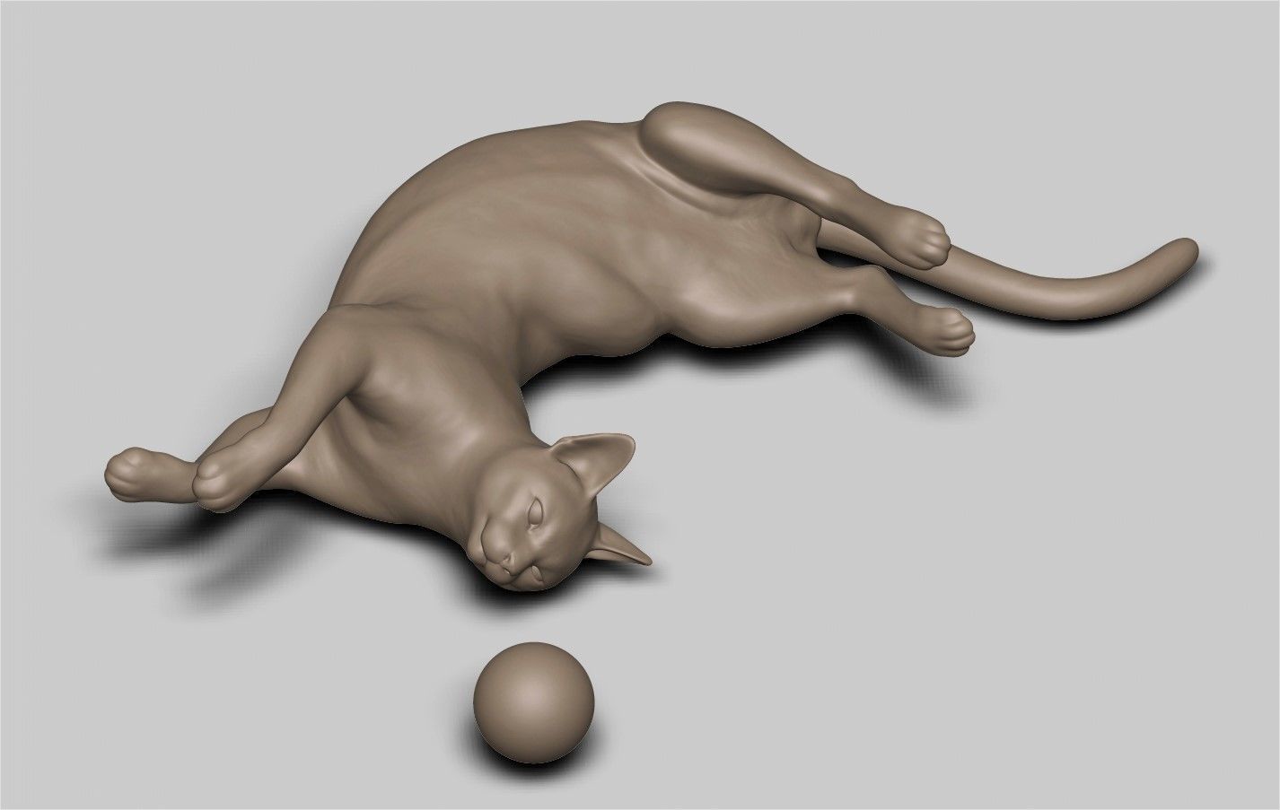 Cat playing ball 3D print model_1
