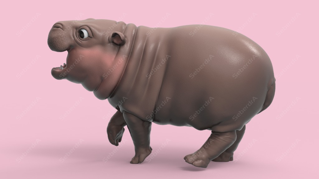 Cute Pygmy Hippo STL for 3Dprint 3D print model_3