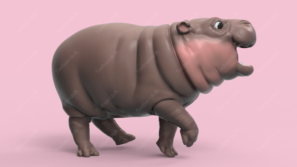 Cute Pygmy Hippo STL for 3Dprint 3D print model_1