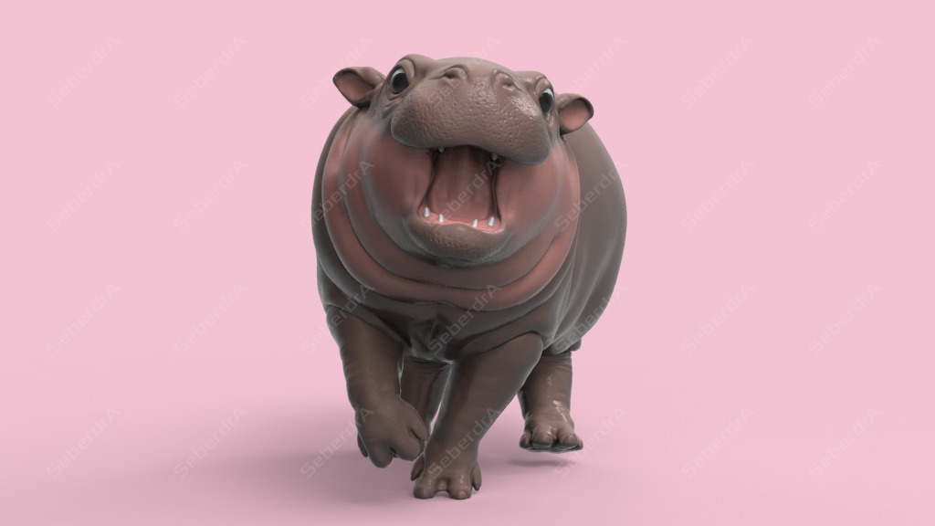 Cute Pygmy Hippo STL for 3Dprint 3D print model_2