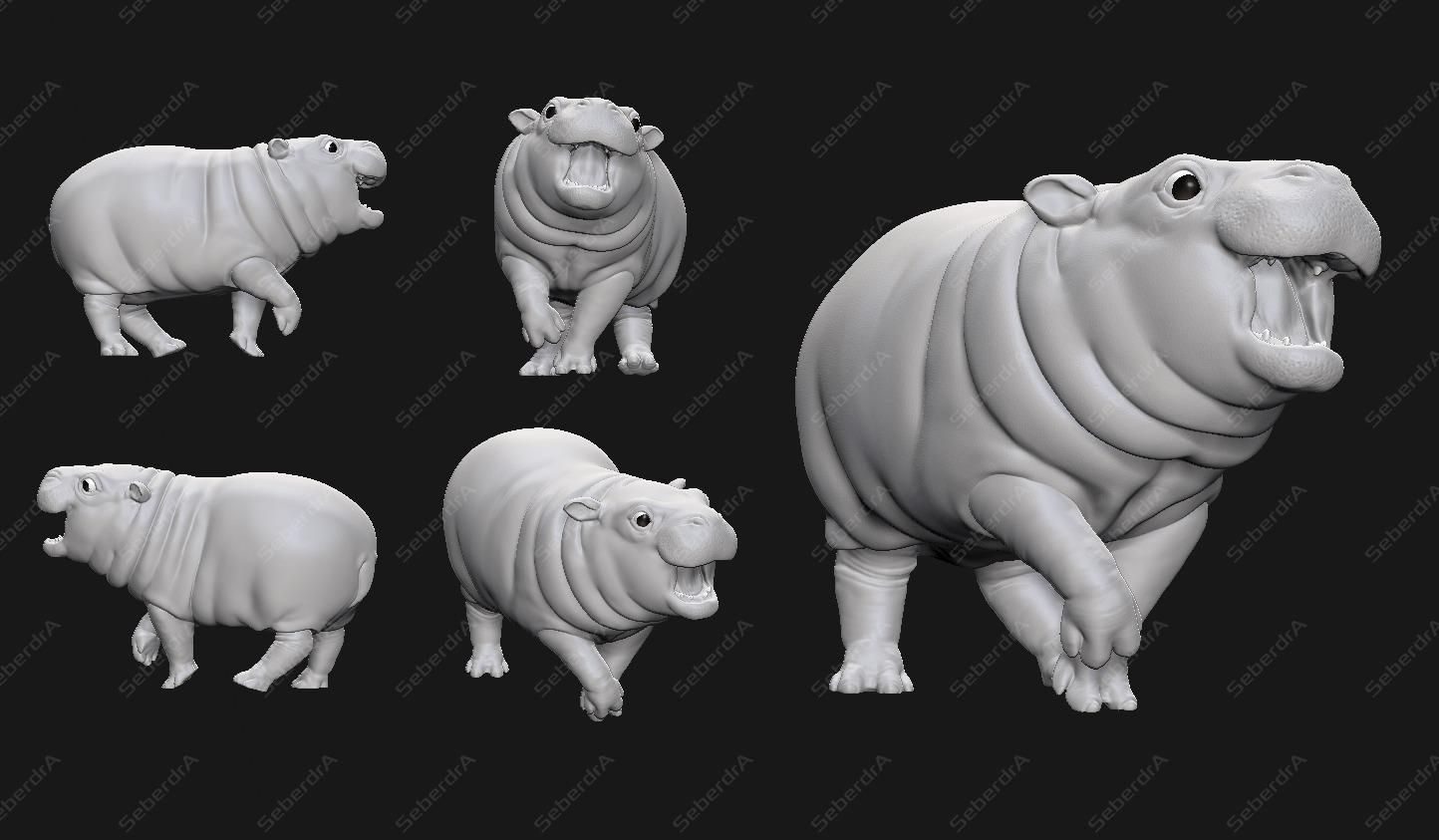 Cute Pygmy Hippo STL for 3Dprint 3D print model_4