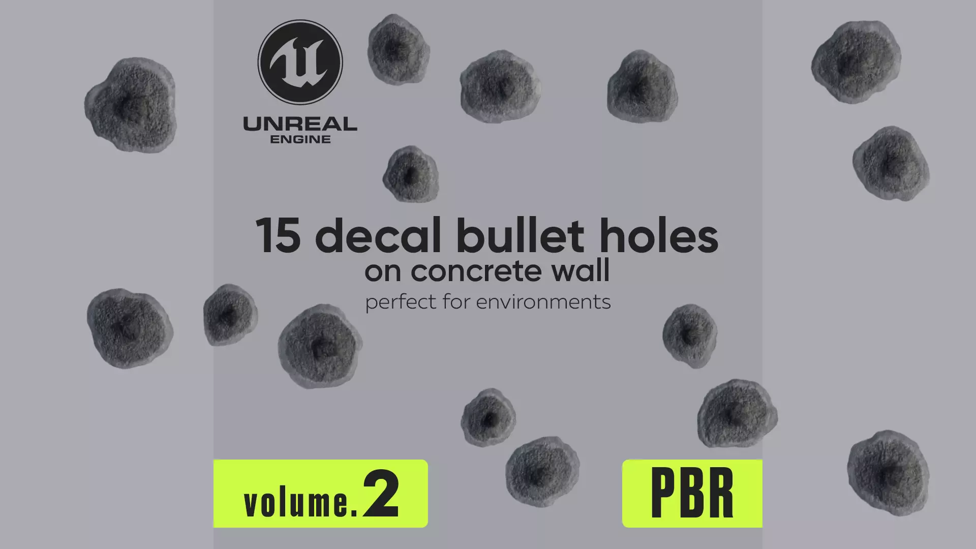 15 Bullet Hole Decals Pack on Concrete Wall 2 Texture_0