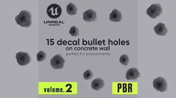15 Bullet Hole Decals Pack on Concrete Wall 2 Texture