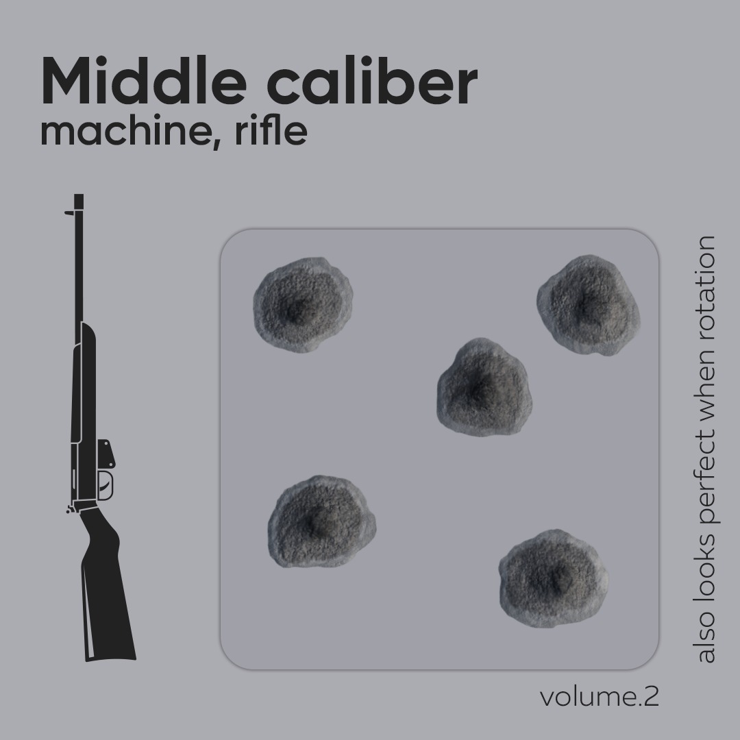 15 Bullet Hole Decals Pack on Concrete Wall 2 Texture_3