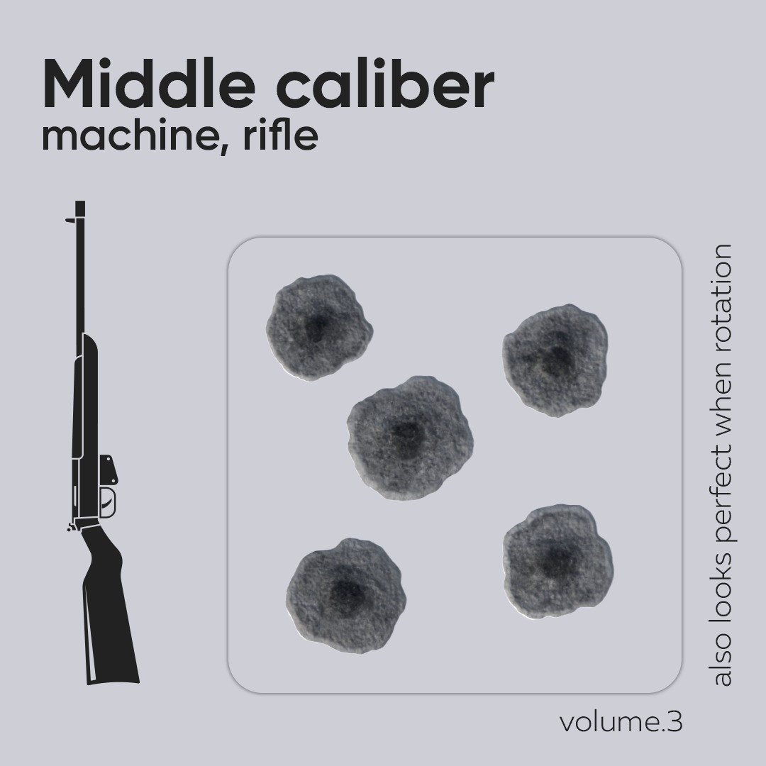 15 Bullet Hole Decals Pack on Concrete Wall 3 Texture_3