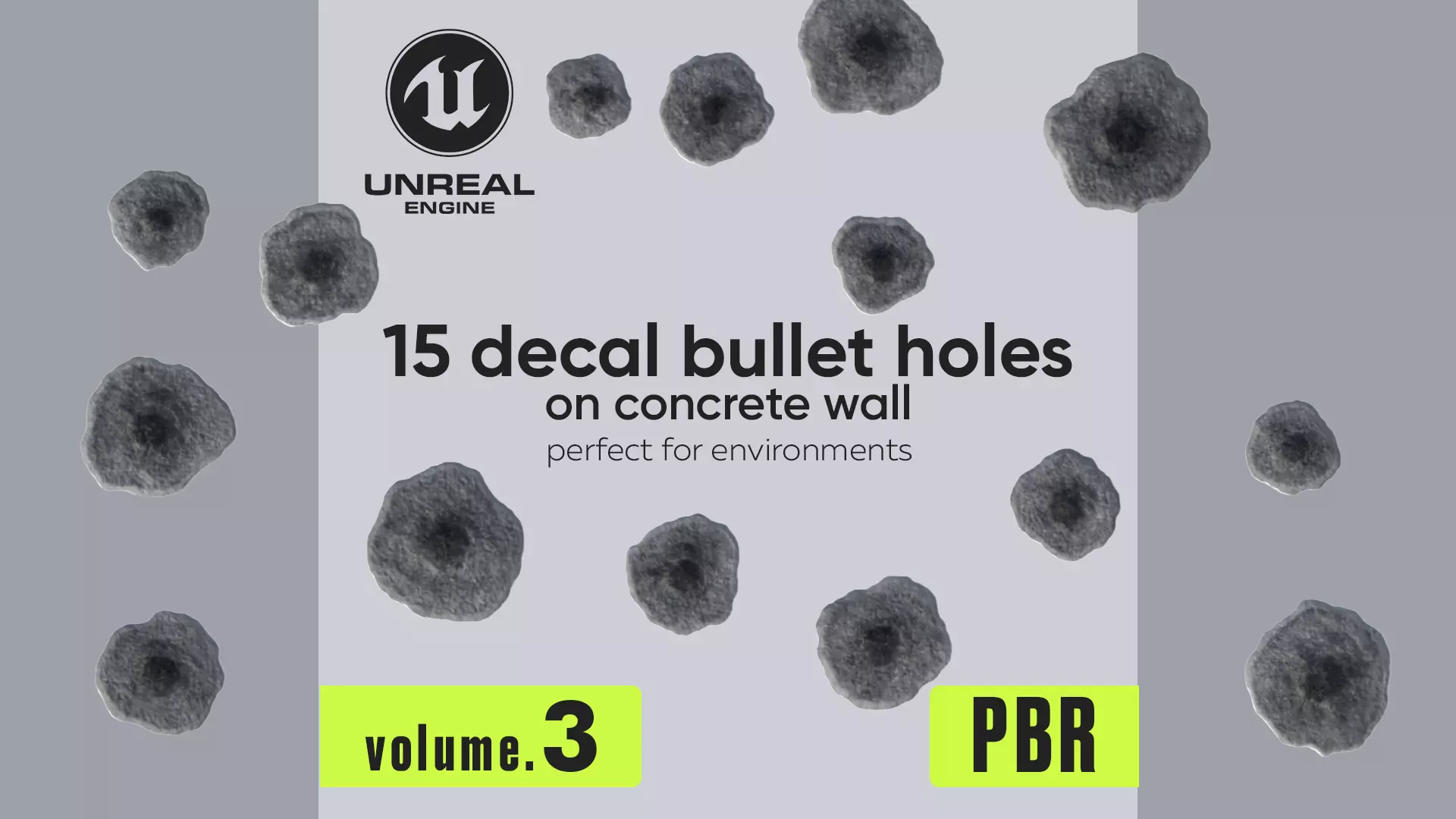 15 Bullet Hole Decals Pack on Concrete Wall 3 Texture_0