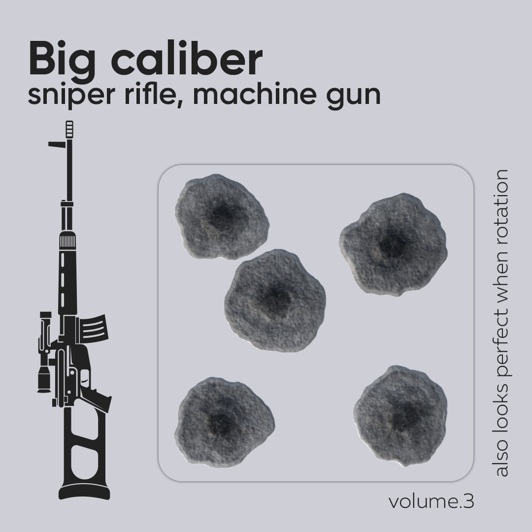 15 Bullet Hole Decals Pack on Concrete Wall 3 Texture_4