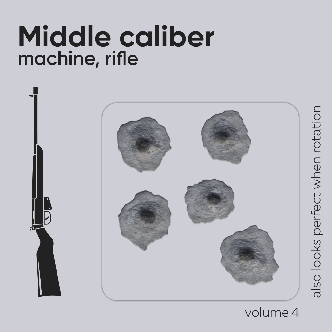 15 Bullet Hole Decals Pack on Concrete Wall 4 Texture_3