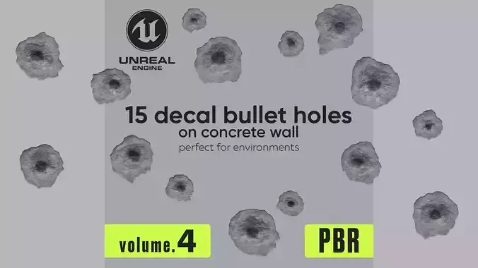 15 Bullet Hole Decals Pack on Concrete Wall 4 Texture