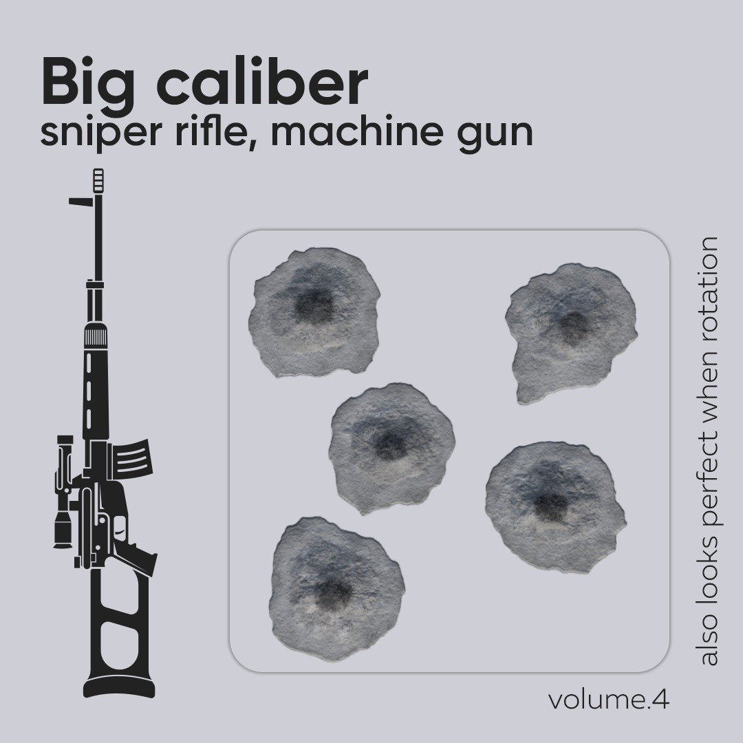 15 Bullet Hole Decals Pack on Concrete Wall 4 Texture_4