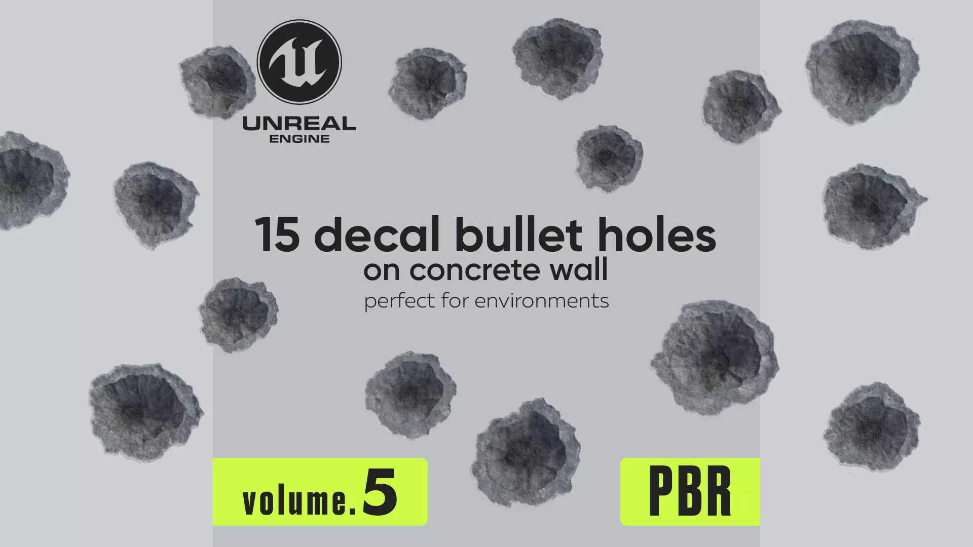 15 Bullet Hole Decals Pack on Concrete Wall 5 Texture_0