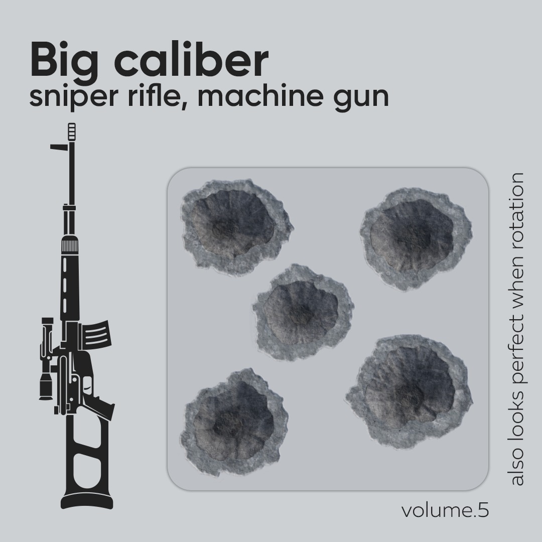 15 Bullet Hole Decals Pack on Concrete Wall 5 Texture_4