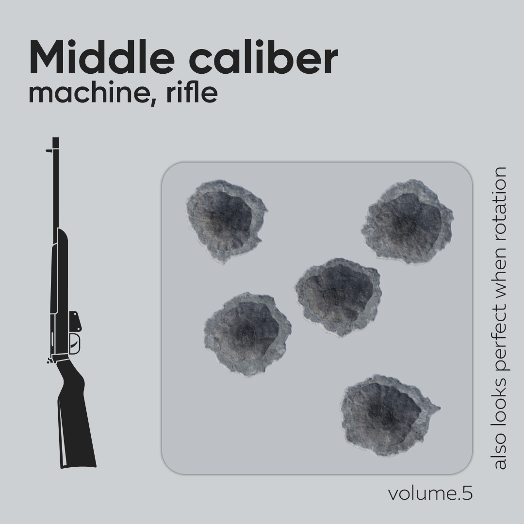 15 Bullet Hole Decals Pack on Concrete Wall 5 Texture_3