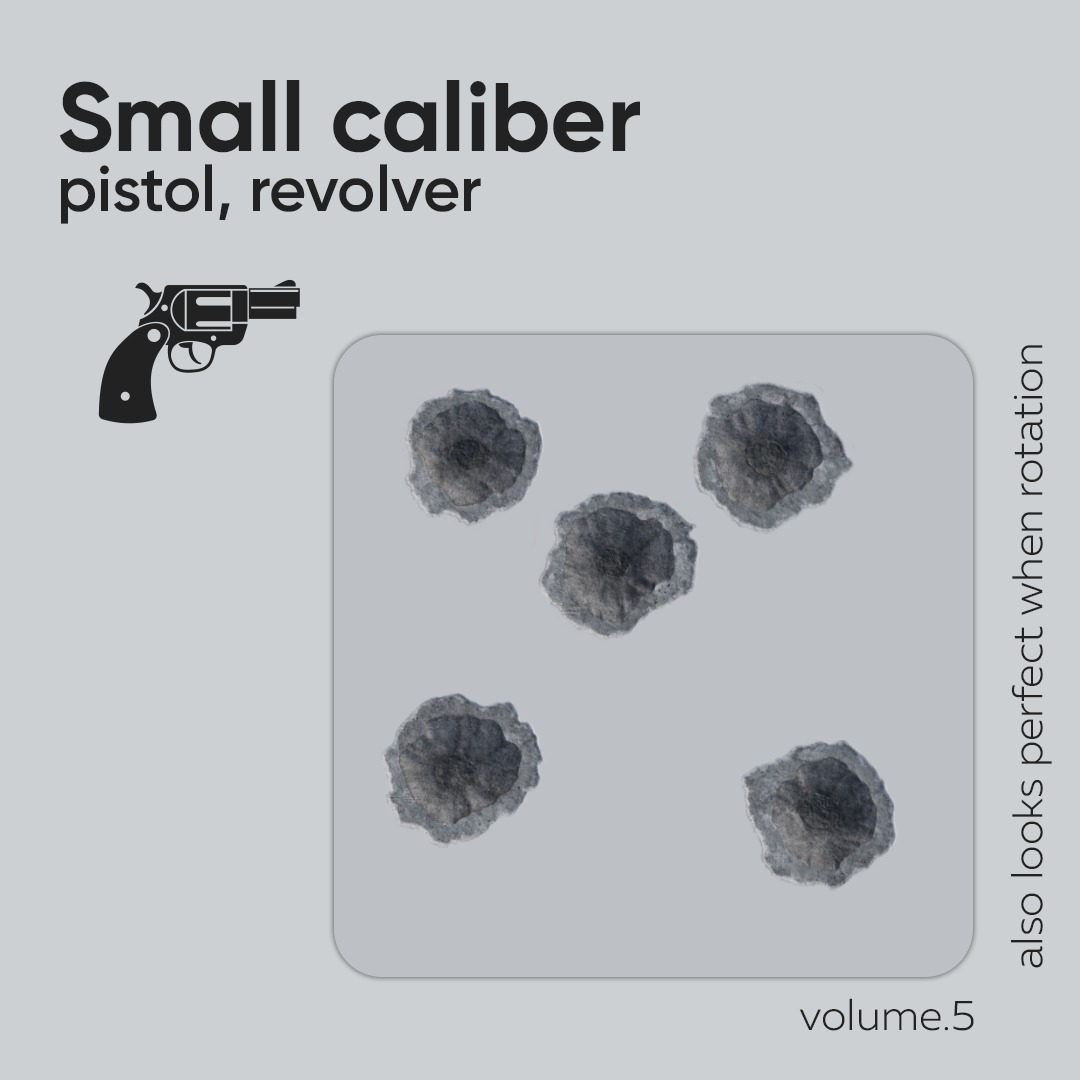 15 Bullet Hole Decals Pack on Concrete Wall 5 Texture_2