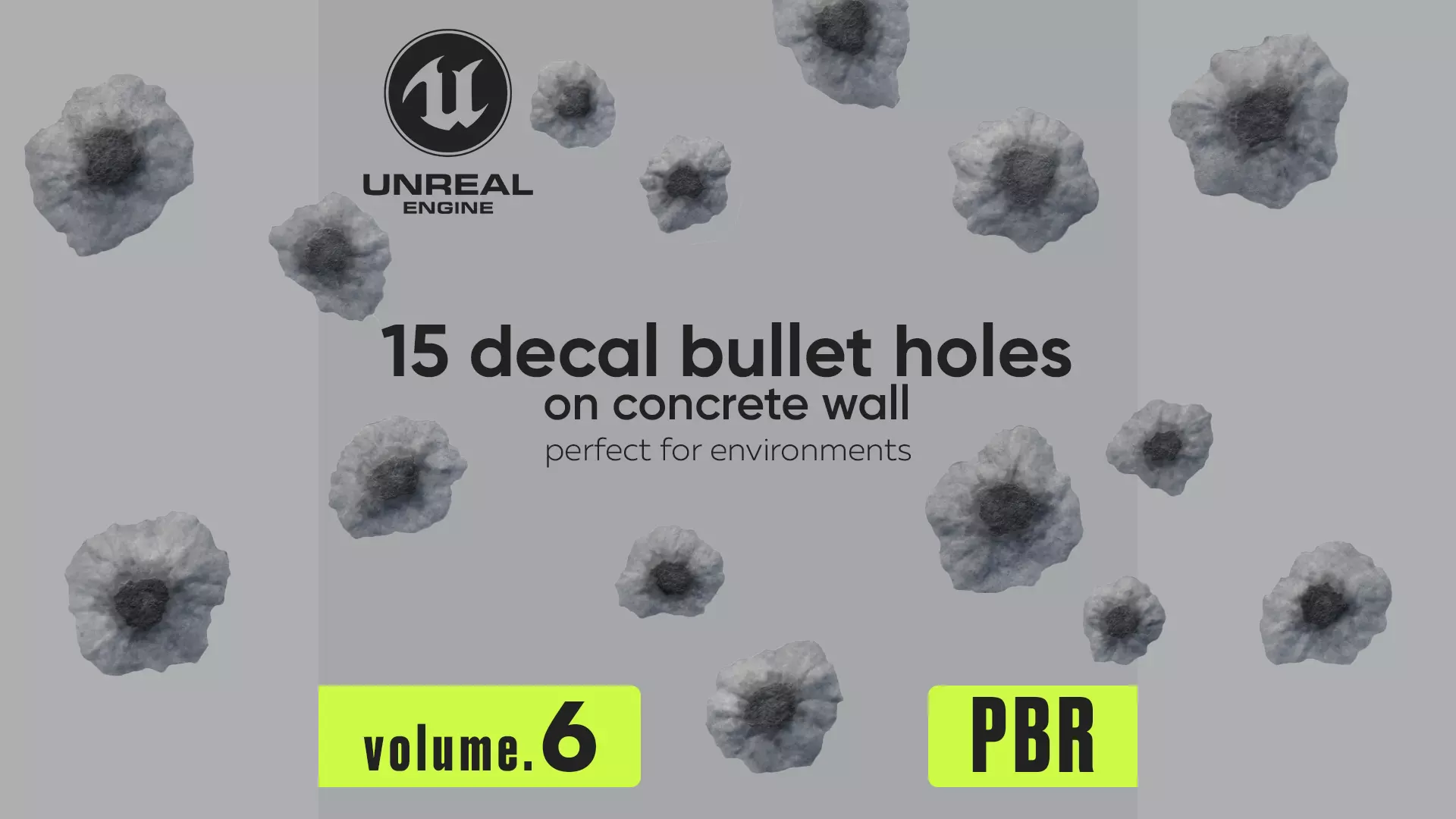 15 Bullet Hole Decals Pack on Concrete Wall 6 Texture_0