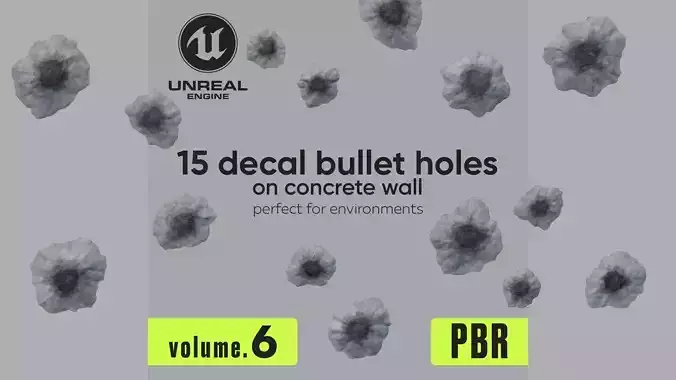15 Bullet Hole Decals Pack on Concrete Wall 6 Texture