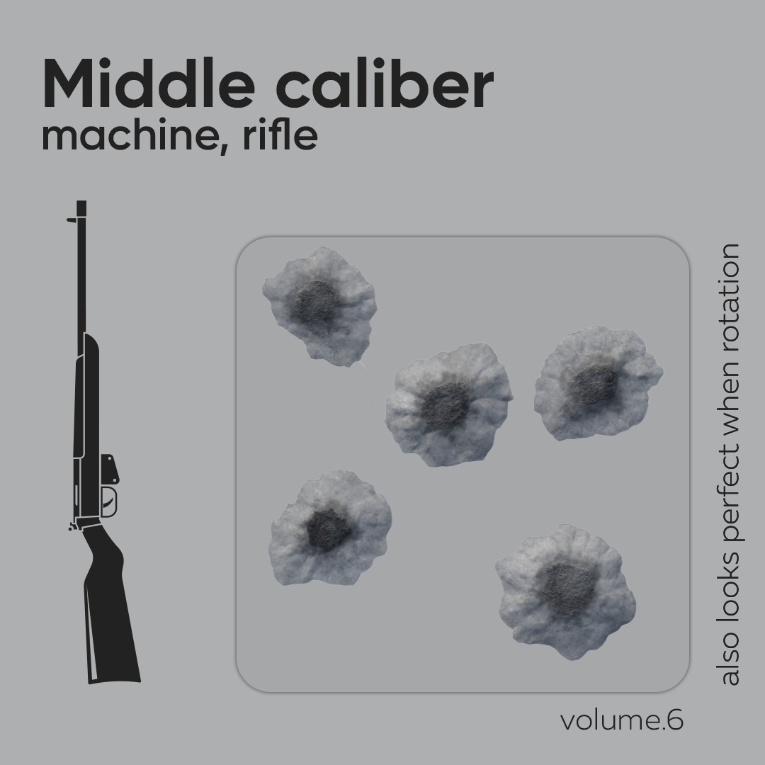 15 Bullet Hole Decals Pack on Concrete Wall 6 Texture_3