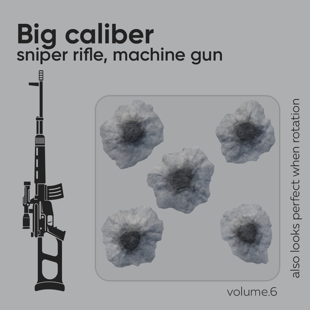 15 Bullet Hole Decals Pack on Concrete Wall 6 Texture_4