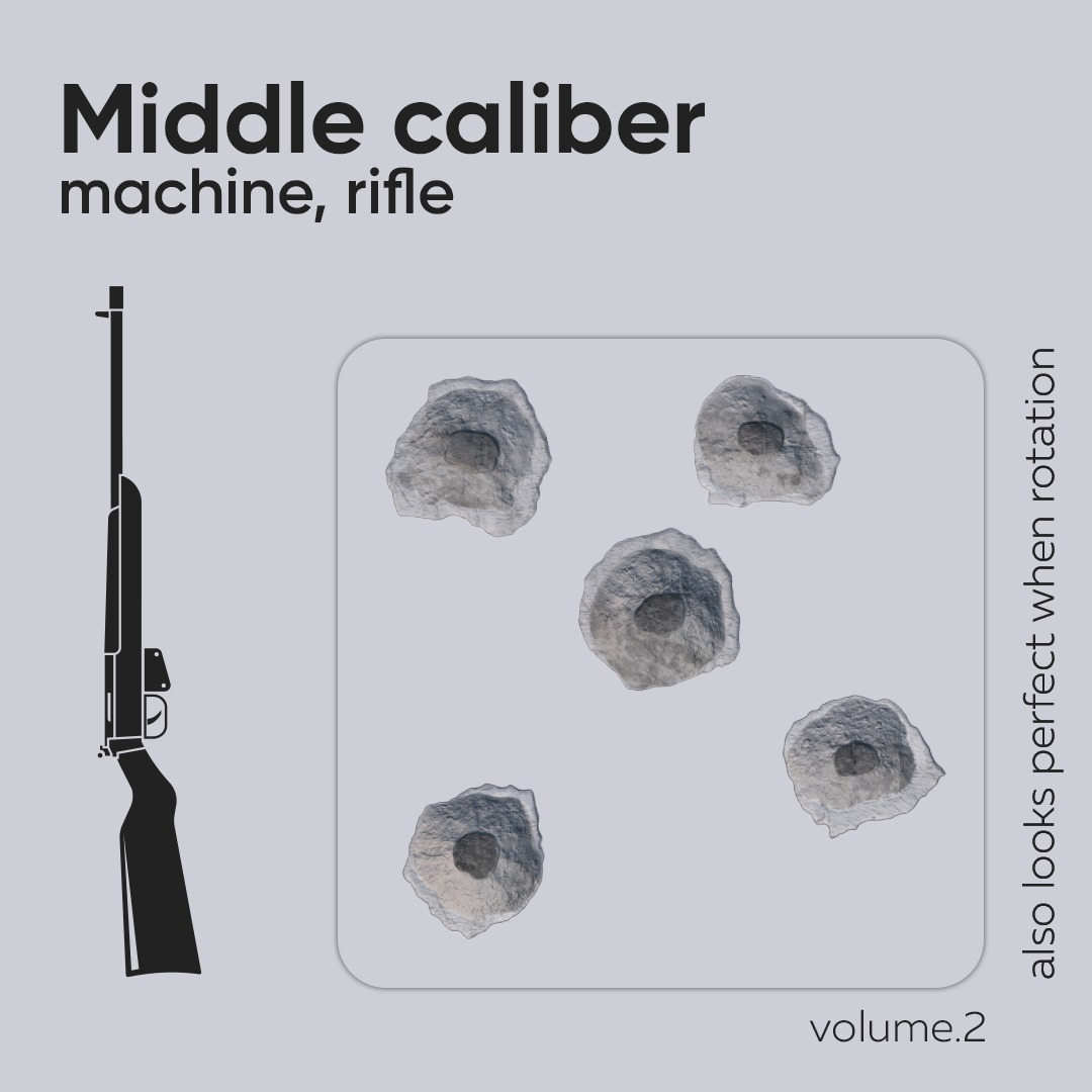 15 Bullet Hole Decals Pack on Concrete Wall 7 Texture_3