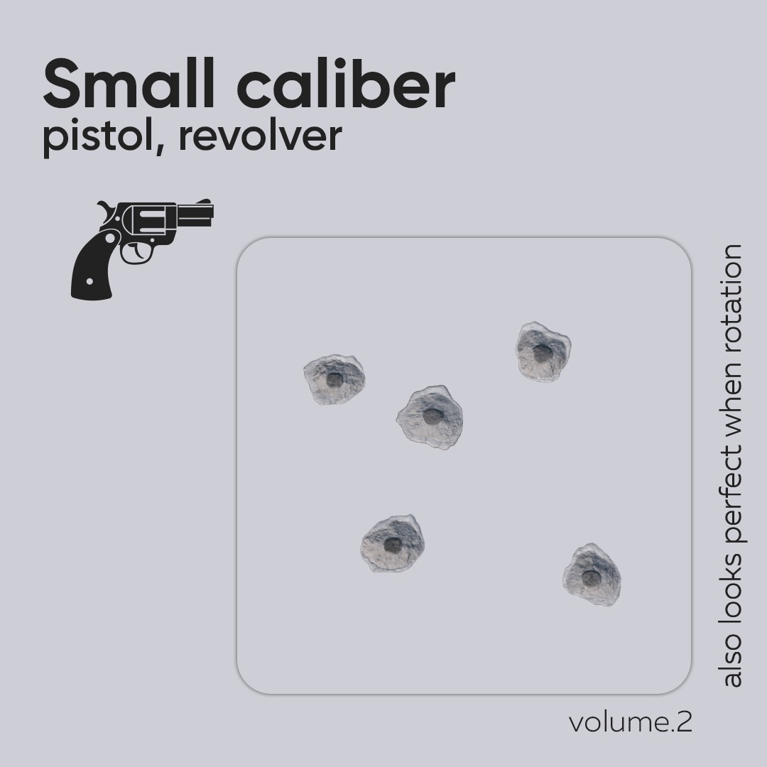 15 Bullet Hole Decals Pack on Concrete Wall 7 Texture_2