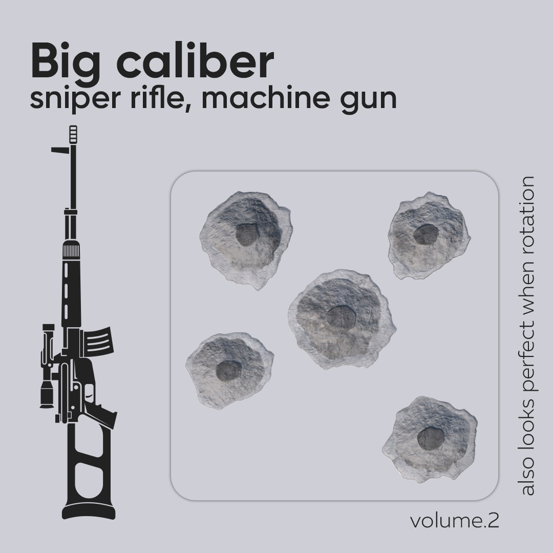 15 Bullet Hole Decals Pack on Concrete Wall 7 Texture_4