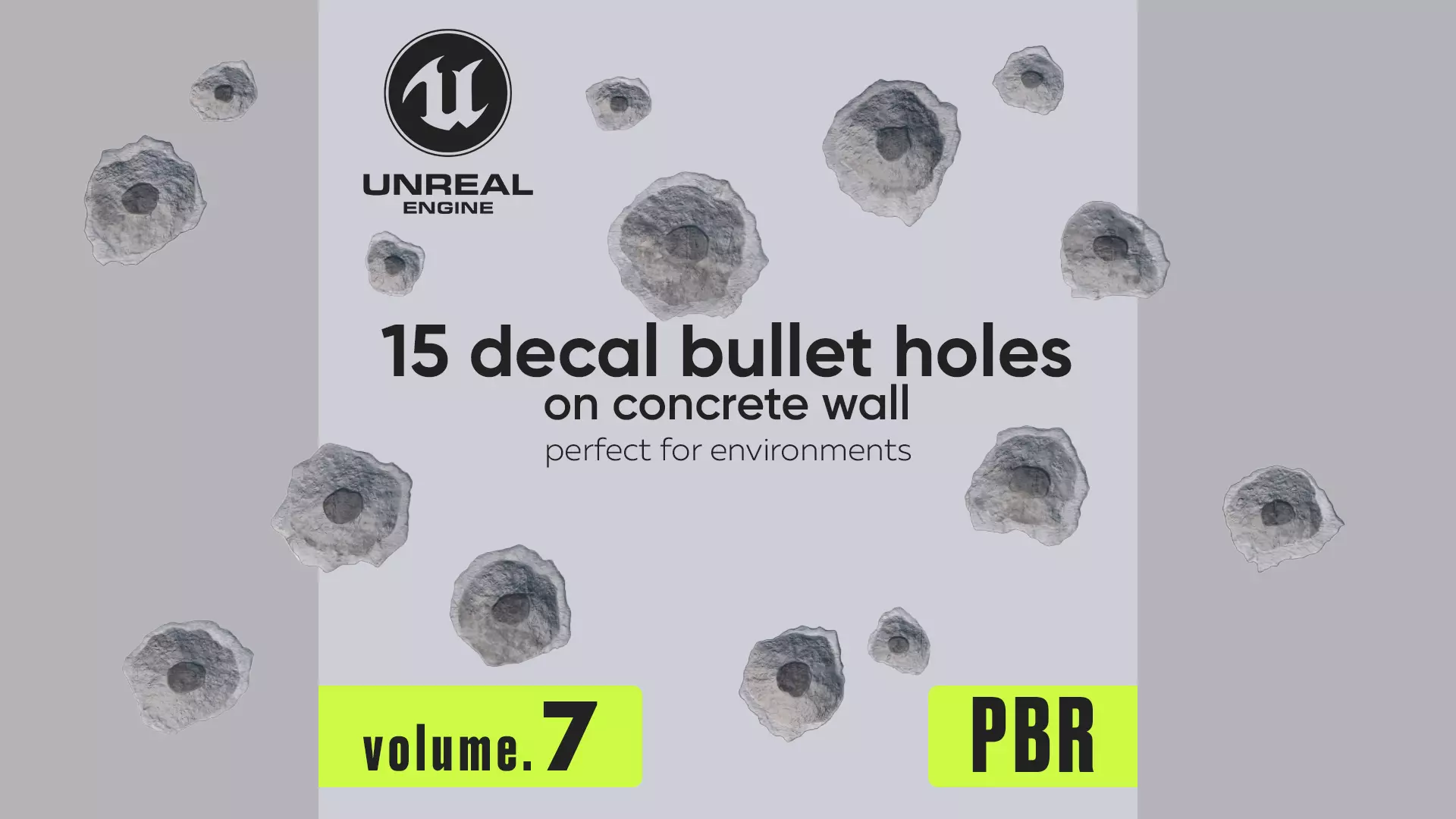 15 Bullet Hole Decals Pack on Concrete Wall 7 Texture_0