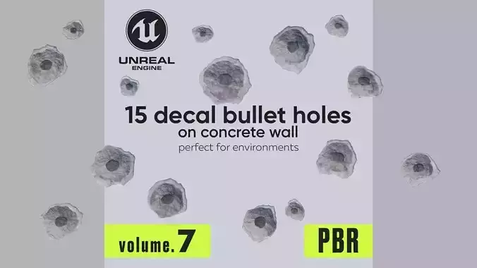 15 Bullet Hole Decals Pack on Concrete Wall 7 Texture