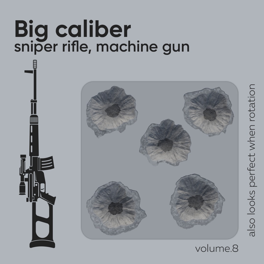 15 Bullet Hole Decals Pack on Concrete Wall 8 Texture_4